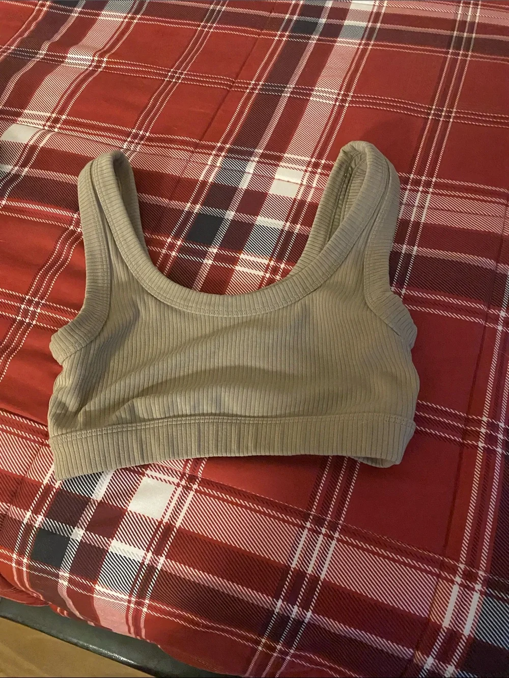 ALO Yoga Ribbed Scoop Sports Bra - Taupe